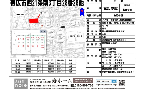 ★売土地： 帯広市西21条南3丁目28番28他　