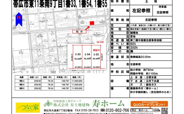 ★売土地：帯広市東11条南9丁目1-33，1-54，1-55(商談中)